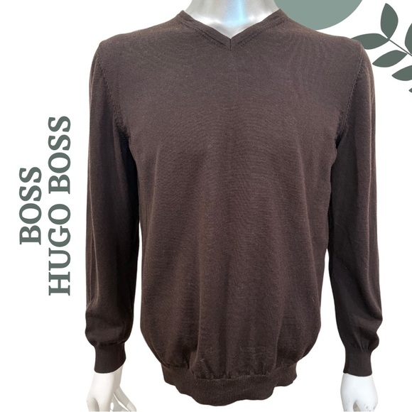 BOSS by Hugo Boss Lightweight V-Neck Pullover Slim Fit Sweater Brown Size  XXL - Picture 1 of 6